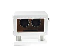 Double Watch Winder for Automatic Watches LED Touch Screen Built-in LED Illuminated Wood Shell Piano Paint Exterior (White Brown)