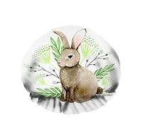 Double WaterproofBathing Shower Capffy Brown Rabbit Mammal Stand Flourish Grasscluster Leaf Riutilizzabile Fashion Shower Hat For Women Beauty, BathHair Spa, Home Hotel Travel Use