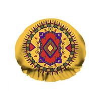 Double WaterproofCuffia da a da bagno Art Circle Cultura Colori Fiore popolare Giallo Riutilizzabile Moda Cappello da a per donna Bellezza, BathHair Spa, Home Hotel Travel Use