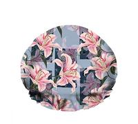Double WaterproofCuffia da a da bagno Beautiful Blossom Pink Lily Flowers Plant Blossom Leaf Riutilizzabile Fashion Shower Hat For Women Beauty, BathHair Spa, Home Hotel Travel Use