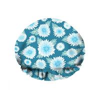 Double WaterproofCuffia da a da bagno Beauty Blue Chrysanthemum Flowers Sea Flourish Leaf Stamen Riutilizzabile Fashion Shower Hat For Women Beauty, BathHair Spa, Home Hotel Travel Use