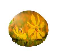Double WaterproofCuffia da a da bagno Bee Busying Gather Honey Blooming Garden Flower Daisy Riutilizzabile Fashion Shower Hat For Women Beauty, BathHair Spa, Home Hotel Travel Use