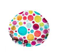 Double WaterproofCuffia da a da bagno Bright Circle Color Art Round Stamp Water Drop Riutilizzabile Fashion Shower Hat For Women Beauty, BathHair Spa, Home Hotel Travel Use