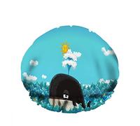Double WaterproofCuffia da a da bagno Cartoon Whale Swimming Water Doodle Waves Sun Cloud Riutilizzabile Fashion Shower Hat For Women Beauty, BathHair Spa, Home Hotel Travel Use