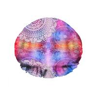 Double WaterproofCuffia da a da bagno Cerchio colorato Ottoman Tile Mandalas Art Lace Bellissimo cappello da a riutilizzabile per le donne Bellezza, BathHair Spa, Home Hotel Travel Use