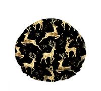 Double WaterproofCuffia da a da bagno Christmas Gold Deer Black Gifts Star Run Divertente riutilizzabile Moda Cappello da a per le donne Bellezza, BathHair Spa, Home Hotel Travel Use