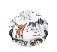Double WaterproofCuffia da a da bagno Cuccioli di cartoni animati divertenti Bulldog Beagle Pug Dog Cute Riutilizzabile Fashion Shower Hat For Women Beauty, BathHair Spa, Home Hotel Travel Use