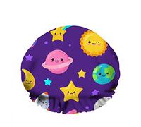 Double WaterproofCuffia da a da bagno Cute Cartoon Kawaii Planets Cosmos Star Meteor Rocket Riutilizzabile Fashion Shower Hat For Women Beauty, BathHair Spa, Home Hotel Travel Use