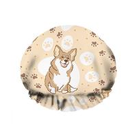 Double WaterproofCuffia da a da bagno Cute Dog Welsh Corgi Footprint Canine Lovely Cartoon Riutilizzabile Fashion Shower Hat For Women Beauty, BathHair Spa, Home Hotel Travel Use
