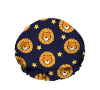 Double WaterproofCuffia da a da bagno Cute Lion Head Face Orange Star Cartoon Divertente riutilizzabile Fashion Shower Hat per le donne Bellezza, BathHair Spa, Home Hotel Travel Use