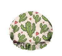 Double WaterproofCuffia da a da bagno Cutest Cactus Love Heart Summer Tropical Plant Green Riutilizzabile Fashion Shower Hat For Women Beauty, BathHair Spa, Home Hotel Travel Use