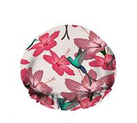 Double WaterproofCuffia da a da bagno Fiore Red Bird Art Bloom Stame Colore Bellissimo cappello da a moda riutilizzabile per le donne Bellezza, BathHair Spa, Home Hotel Travel Use