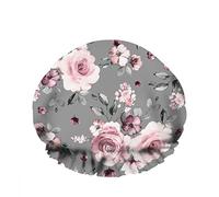 Double WaterproofCuffia da a da bagno Fiori Rosa Rosa Art Leaf Branch Blossom Bouquet Riutilizzabile Fashion Shower Hat For Women Beauty, BathHair Spa, Home Hotel Travel Use