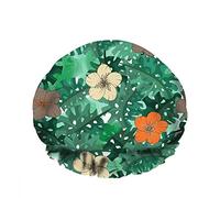 Double WaterproofCuffia da a da bagno Floreale Etnico Fiori di ibisco Foglie Palm Green Bloom Riutilizzabile Moda Cappello da a per donna Bellezza, BathHair Spa, Home Hotel Travel Use