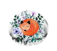 Double WaterproofCuffia da a da bagno Green Garden Grass Purple Blossoms Surround Dreaming Fox Riutilizzabile Fashion Shower Hat For Women Beauty, BathHair Spa, Home Hotel Travel Use