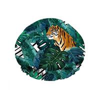Double WaterproofCuffia da a da bagno Green Jungle Tropical Leaves Tiger Staring Front Palm Riutilizzabile Fashion Shower Hat For Women Beauty, BathHair Spa, Home Hotel Travel Use