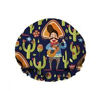 Double WaterproofCuffia da a da bagno Happy Man Sombrero Hat Suona il supporto per chitarra Cactus Riutilizzabile Fashion Shower Hat For Women Beauty, BathHair Spa, Home Hotel Travel Use