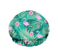 Double WaterproofCuffia da a da bagno Hylaea Flamingo Green Leaves Oranges Nature Plant Art Riutilizzabile Fashion Shower Hat For Women Beauty, BathHair Spa, Home Hotel Travel Use