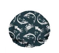 Double WaterproofCuffia da a da bagno Kind Squid Salmon Fish King Crab Restaurant Seafood Riutilizzabile Fashion Shower Hat For Women Beauty, BathHair Spa, Home Hotel Travel Use