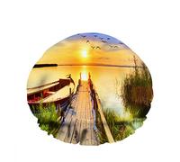 Double WaterproofCuffia da a da bagno Lake Sunset Wood Wharf Nature Boat Landscape Riutilizzabile Fashion Shower Hat For Women Beauty, BathHair Spa, Home Hotel Travel Use