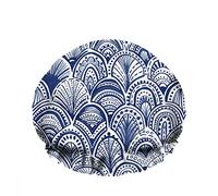 Double WaterproofCuffia da a da bagno Leaf Palm Blue Line Dot Circle Lace Stripe Riutilizzabile Fashion Shower Hat For Women Beauty, BathHair Spa, Home Hotel Travel Use