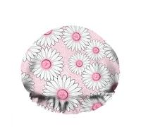Double WaterproofCuffia da a da bagno Margherita Fiori Camomilla Pink Art Blossom Plant Bright Riutilizzabile Fashion Shower Hat For Women Beauty, BathHair Spa, Home Hotel Travel Use