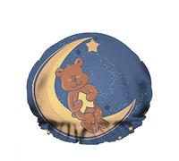 Double WaterproofCuffia da a da bagno Moon Night Stars Bear Cartoon Cute Yellow Riutilizzabile Fashion Shower Hat For Women Beauty, BathHair Spa, Home Hotel Travel Use