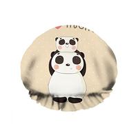 Double WaterproofCuffia da a da bagno Panda Cartoon Cute Love Baby Happy Fun Heart Riutilizzabile Fashion Shower Hat For Women Beauty, BathHair Spa, Home Hotel Travel Use