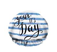Double WaterproofCuffia da a da bagno Parole blu Carattere a strisce Calligrafia bianca Lettering Pennello Riutilizzabile Moda Cappello da a per donna Bellezza, BathHair Spa, Home Hotel Tr