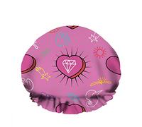 Double WaterproofCuffia da a da bagno Pink Romantic Love Jewel Lighting Heart Hand Star Riutilizzabile Fashion Shower Hat For Women Beauty, BathHair Spa, Home Hotel Travel Use
