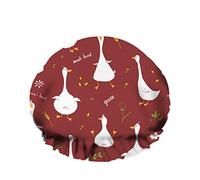Double WaterproofCuffia da a da bagno Pollame Fattoria rurale Cute Goose Happy Wave Wings Riutilizzabile Fashion Shower Hat For Women Beauty, BathHair Spa, Home Hotel Travel Use