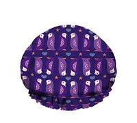 Double WaterproofCuffia da a da bagno Purple Folk Penguins Stripes Star Heart Bird Animal Riutilizzabile Fashion Shower Hat For Women Beauty, BathHair Spa, Home Hotel Travel Use