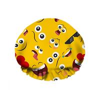 Double WaterproofCuffia da a da bagno Radio Bocca Occhio Anni Ottanta Boombox Simbolo Giallo brillante Riutilizzabile Moda Cappello da a per donna Bellezza, BathHair Spa, Home Hotel Travel