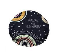 Double WaterproofCuffia da a da bagno Rainbow Lettering Star Color DreamLeaf Dot Cappello da a moda riutilizzabile per donna Bellezza, BathHair Spa, Home Hotel Travel Use
