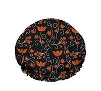 Double WaterproofCuffia da a da bagno Red Bloom Bright Flowers Doodle Branch Leaf Line Riutilizzabile Fashion Shower Hat For Women Beauty, BathHair Spa, Home Hotel Travel Use