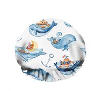 Double WaterproofCuffia da a da bagno Sea Life Ocean Water Blue Whale Simpatico cartone animato Riutilizzabile Moda Cappello da a per donna Bellezza, BathHair Spa, Home Hotel Travel Use