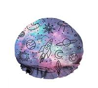 Double WaterproofCuffia da a da bagno Space Cosmic Alien Moon Astronomy Universe Plant Star Riutilizzabile Fashion Shower Hat For Women Beauty, BathHair Spa, Home Hotel Travel Use