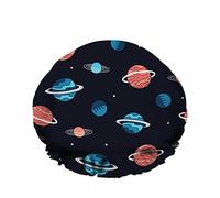 Double WaterproofCuffia da a da bagno Space Planets Stars Astronauta Cartone animato Colorato Blu scuro Riutilizzabile Moda Cappello da a per donna Bellezza, BathHair Spa, Home Hotel Trave