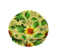 Double WaterproofCuffia da a da bagno Spring Green Leaf Plant Ramo giallo Fiori Riutilizzabile Fashion Shower Hat For Women Beauty, BathHair Spa, Home Hotel Travel Use