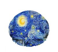 Double WaterproofCuffia da a da bagno Star Glowing Moon Starry Starry Blue Art Riutilizzabile Fashion Shower Hat For Women Beauty, BathHair Spa, Home Hotel Travel Use