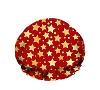 Double WaterproofCuffia da a da bagno Stars Red Dot Yellow Gold Color Art Bright Riutilizzabile Fashion Shower Hat For Women Beauty, BathHair Spa, Home Hotel Travel Use