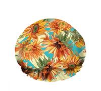Double WaterproofCuffia da a da bagno Summer Colorful Sunflower Flourish Art Leaf Branch Stamen Riutilizzabile Fashion Shower Hat For Women Beauty, BathHair Spa, Home Hotel Travel Use