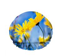 Double WaterproofCuffia da a da bagno Sunny Summer Focus Daisy Yellow Flower Heads Branch Riutilizzabile Fashion Shower Hat For Women Beauty, BathHair Spa, Home Hotel Travel Use