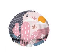 Double WaterproofCuffia da a da bagno Sunshine Pink Cactus Beautiful Tropical Plant Cloud Flower Riutilizzabile Fashion Shower Hat For Women Beauty, BathHair Spa, Home Hotel Travel Use