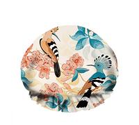 Double WaterproofCuffia da a da bagno Upupa Ramo di Fiori botanici Blossom Spring Scene Riutilizzabile Fashion Shower Hat For Women Beauty, BathHair Spa, Home Hotel Travel Use
