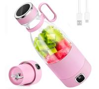DoubleCare Frullatore Portatile, 6 lame con display a Led, Mini Frullatore da 350 ml, Frullatore elettrico USB, Batteria ricaricabile da 3000 mAh, para Familia, Deporte y Viajes, Rosa