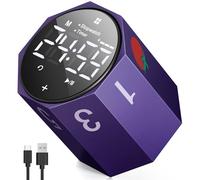 DoubleCare Pomodoro Cubo Timer con Sensore di Gravità, Gestione del Tempo, Timer Pomodoro a Rotazione, 1.8 Pollice Schermo LED Grande con Rotazione Automatica in Ufficio e Fitness, Viola
