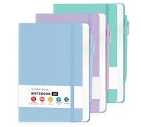 DoubleCare Set di 3 quaderni in pelle con 3 penne, quaderni a righe A5, 180 pagine, copertina rigida, diario per ufficio, scuola, scrittura (3 colori 21,1 x 14,5 cm)