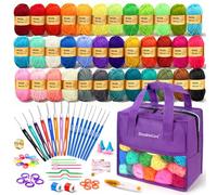 DoubleCare Set di uncinetto per principianti da 90 pezzi, 1439 metri di filato in 36 colori, set di accessori per uncinetto da 54 pezzi incluso uncinetti ergonomici per DIY Amigurumi, sciarpe, idea