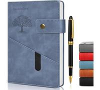 DoubleCare Taccuino A5 a Righe, Copertina Rigida in Pelle Diario di Qualità, Diario a Righe con Penna E Tasca, per Donna, Uomo, Scuola e Ufficio, 22,3 x 14,6 cm, Blu